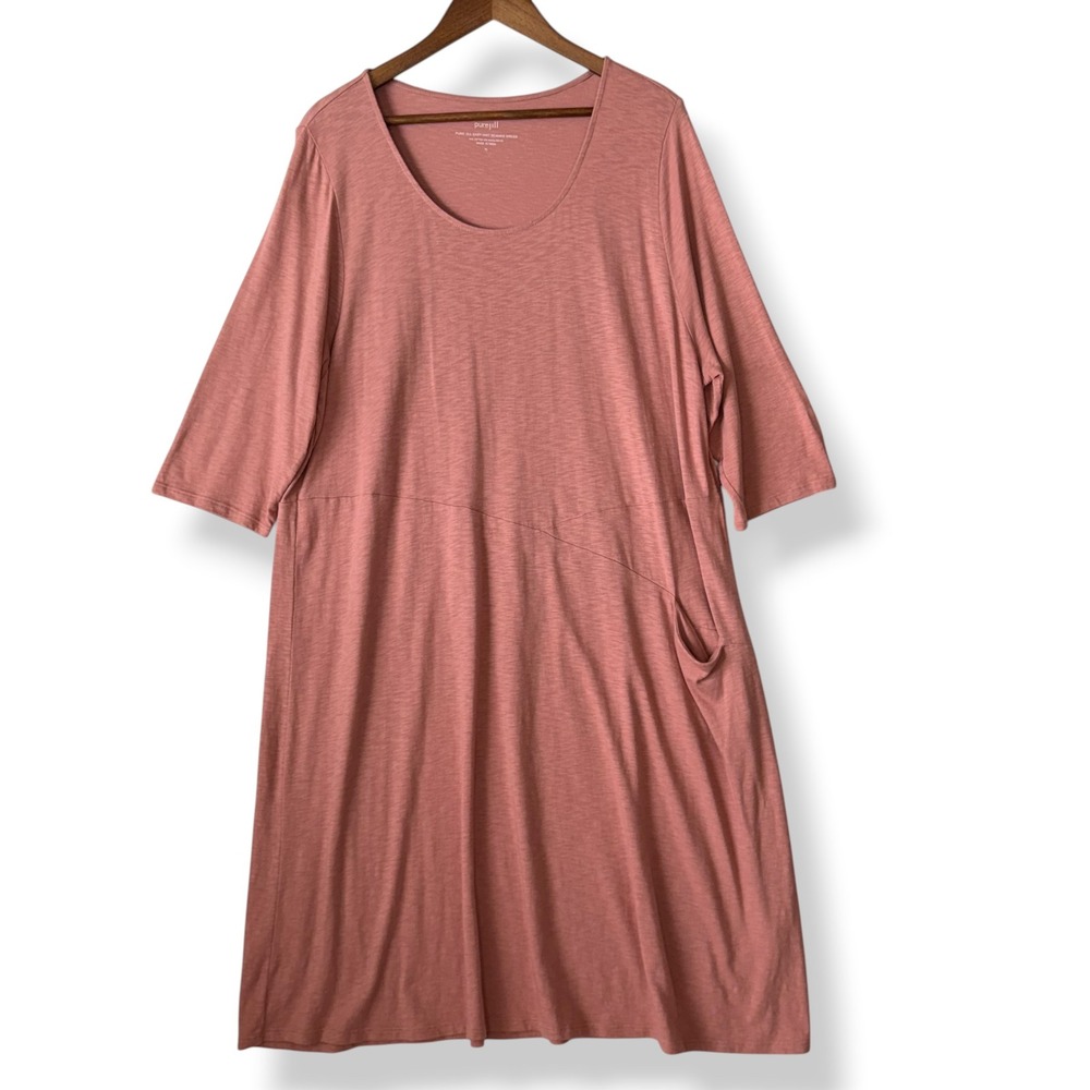 Pure Jill J. Jill Easy Knit Seamed Dress XL Pink Cotton Modal Pocket Midi Casual